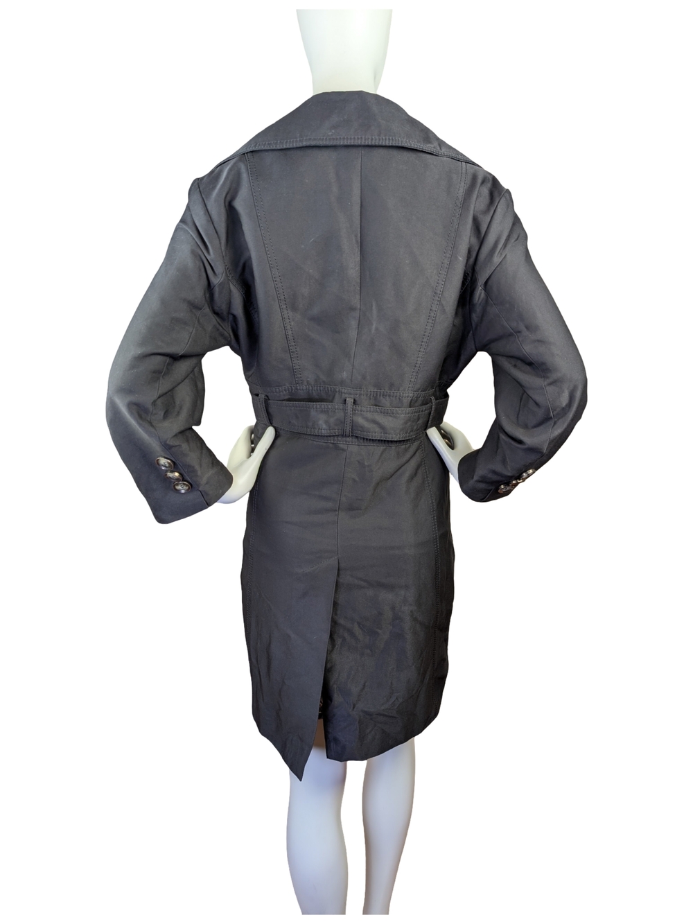 Kenneth Cole New York Black Tailored Classic Trench Coat Floral Lined | Size L - Picture 7 of 11